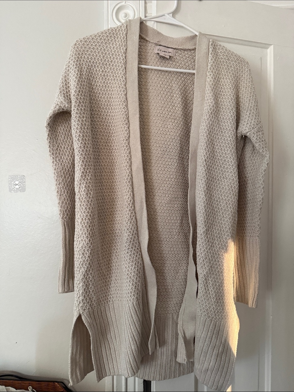 if it were me Beige Open-Front Waffle Knit Cardigan